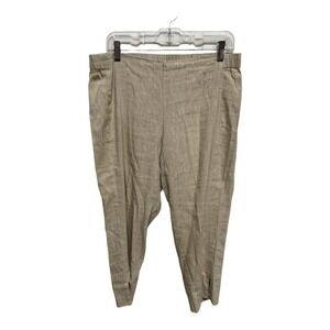 J. Jill Linen Stretch Pull On Pants Medium Petite Cropped Ankle Side Slit